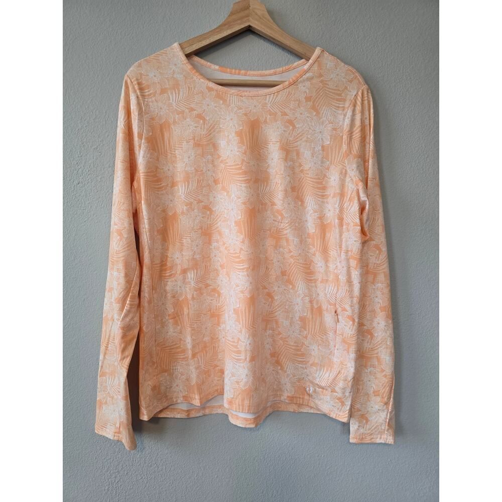 Hang Ten UPF 50+ Peach Floral Quick Dry Top XL Zip Pocket Outdoor Beachwear NWT
